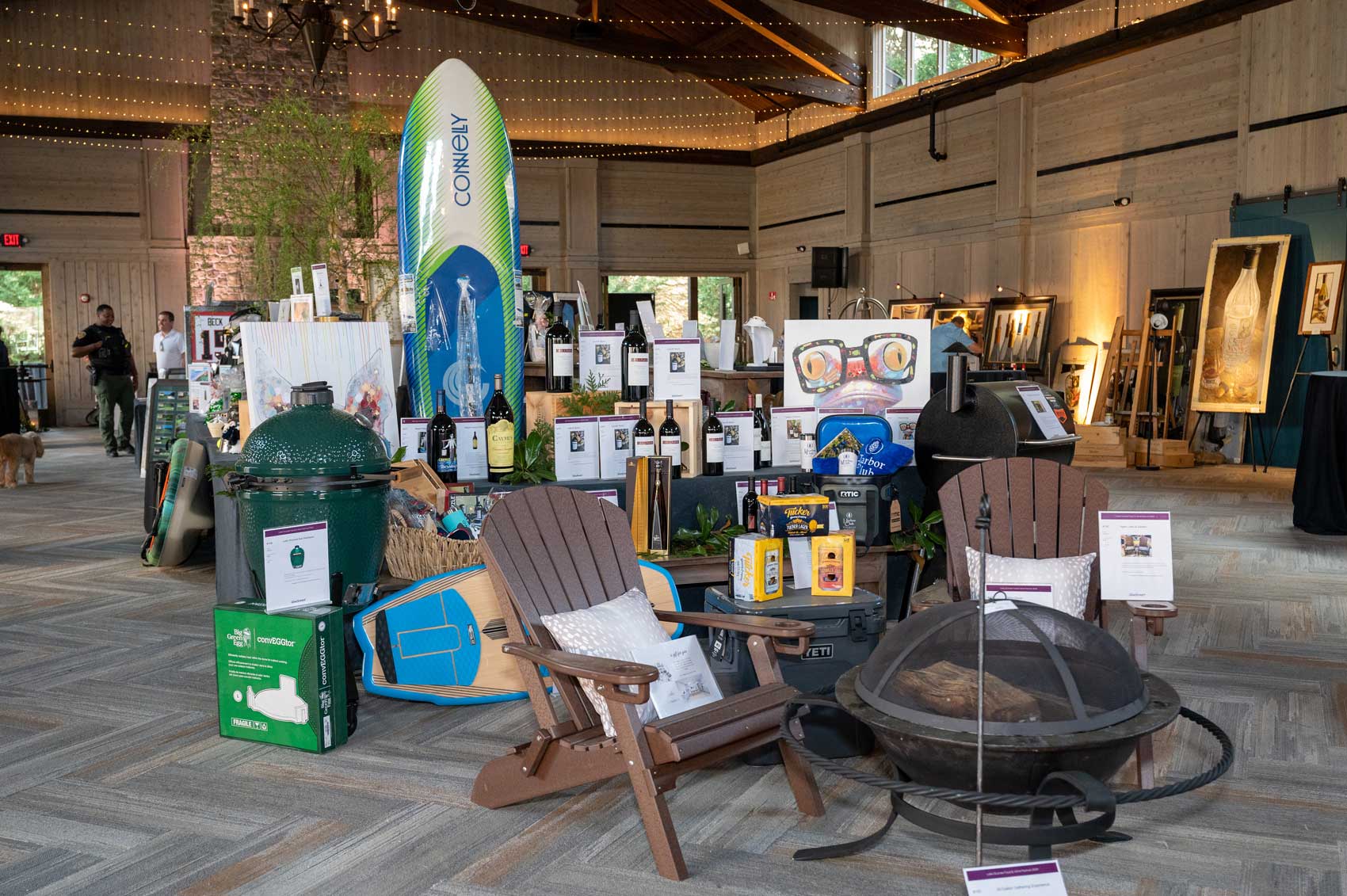 A photograph showing the collection of items available at the charity auction.